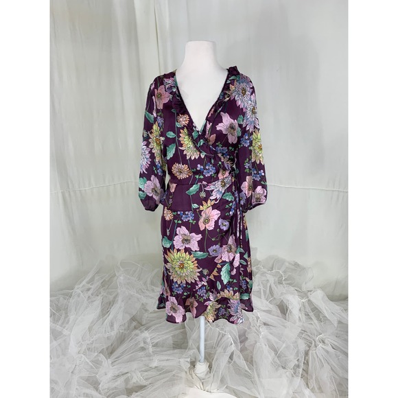 Anthro Ella Moon Dress FLORAL Ruffle Wrap Plum Derby Tea Party Church Modest - Picture 5 of 13